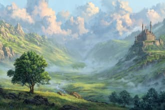 draw line art illustration building and landscape
