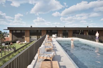 redesign 3d estate entrance,parking lot planning, gateway rendering,cgi exterior