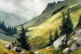 draw a watercolor landscape illustration