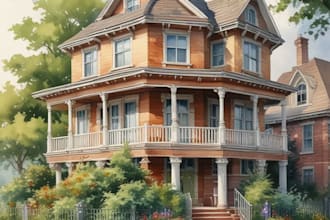 draw a watercolor house painting