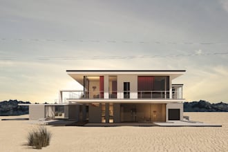 render contemporary residential, villa render,roof system,terrace,outdoor lounge