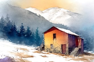 make a landscape or house into watercolor