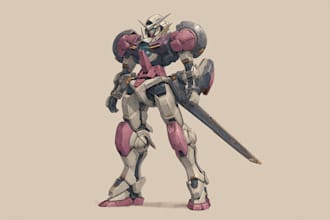draw a gundam and mecha robot concept art
