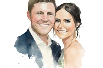 draw watercolor portrait wedding couple family gift