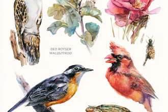 do watercolor painting of animals, botanicals, people, objects