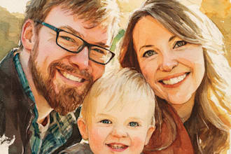 custom watercolor family portrait from photo
