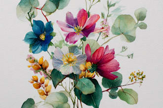 paint watercolor botanical illustration of flowers and plants