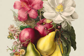 create a digital watercolor botanical illustration of flowers