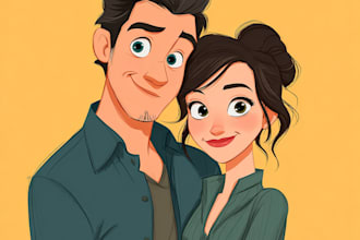 create cartoon disney couple portrait
