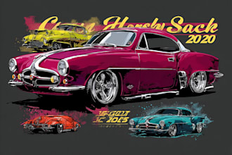 draw car racing illustration for t shirt design