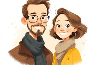 draw cute cartoon portrait, couple or family illustration, unique gift