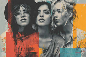 draw colorful grunge poster book album cover and friendship portrait