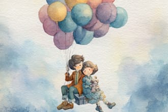 create watercolor illustrations for KDP children book square size