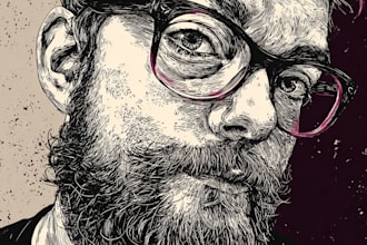 draw a custom digital art portrait in linocut style