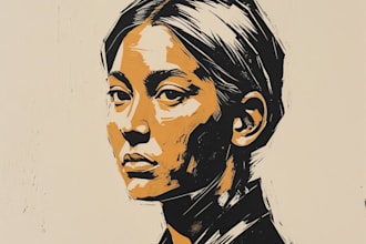 draw a portrait drawing in linocut illustration