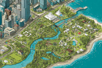 design a travel and event map, city illustration, site plan