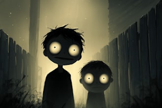 create ominous, scary, cartoon style illustrations