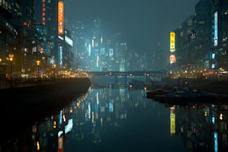 design an illustration of futuristic cyberpunk city