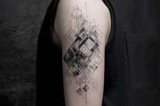 custom a geometric realism in black and grey tattoo design