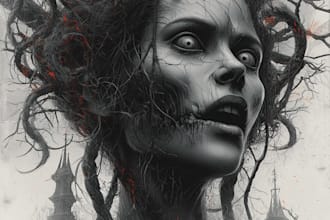 make fantasy or dark creepy horror art illustration