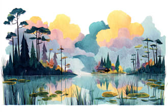 paint a watercolor and gouache landscape illustration