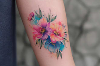 create a beautiful watercolor flowers tattoo design