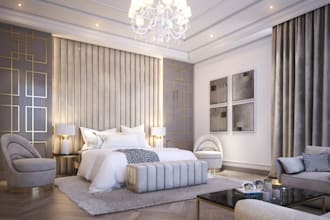 redesign apartment facade, cgi porch,outdoor landscape model, furnished interior