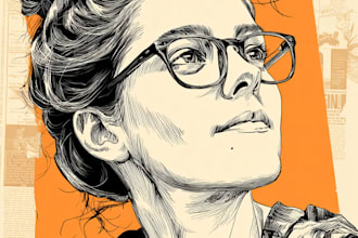 draw a custom digital art portrait in linocut style