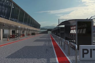 construct 3d race track, cgi landscape render, kart circuit,play ground for game