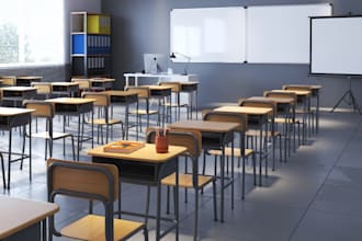 remodel 3d classroom interior,furniture layout,cgi render,wall decor,floor plan