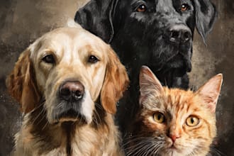draw custom pet portrait, cat portrait, dog portrait drawing