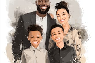 draw cute portrait, couple, family illustration gift