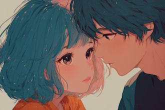 draw anime couple illustration in my anime manga style