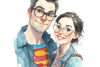 make watercolor super hero couple portrait