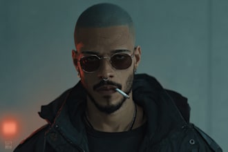 draw digital portrait in style cyberpunk