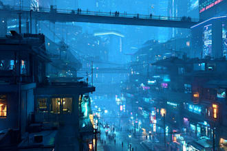 make cyberpunk city and background art illustration