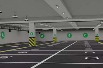 do 3d car parking lot, parking area, garage, township gate, monument design