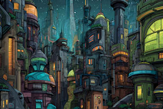 create an illustration of futuristic cyberpunk city