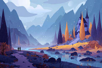 draw fantasy concept landscape illustrations