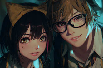 create  a anime couple character art anime
