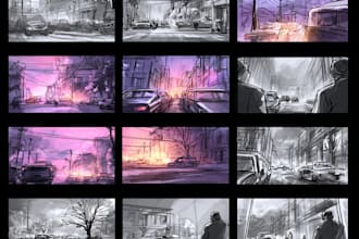 comic storyboard, book cover and page illustration design