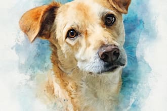 do custom watercolor pet portrait dog cat family portrait