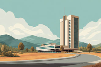 draw a building, landscape into vector art illustration