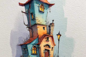 draw cartoony watercolor house