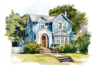 create house and building photo into watercolor art