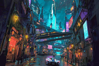 design a cyberpunk futuristic city art