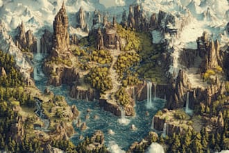 create a fantasy map illustration or site in illustrator