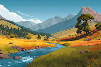 draw a flat vector landscape illustration