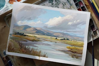 paint a watercolor and gouache landscape illustration
