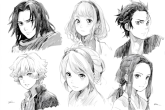 sketch expression sheet of your favourite anime characters
